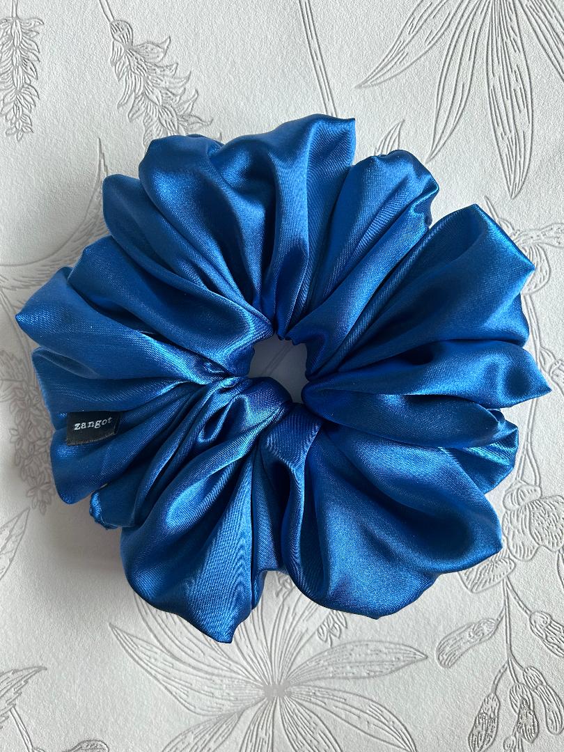 Large Blue Satin Scrunchie
