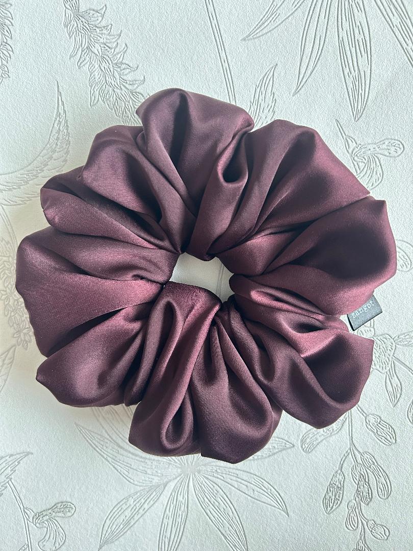 Large Dark Burgundy Satin Scrunchie