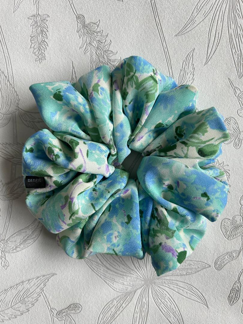 Large Floral Multicoloured Blue/Green Scrunchie