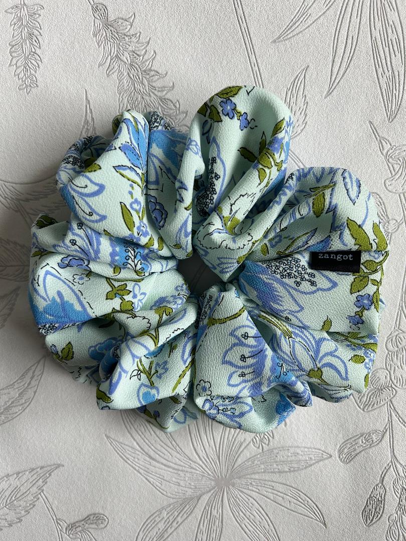Large Floral Multicoloured Blue Scrunchie