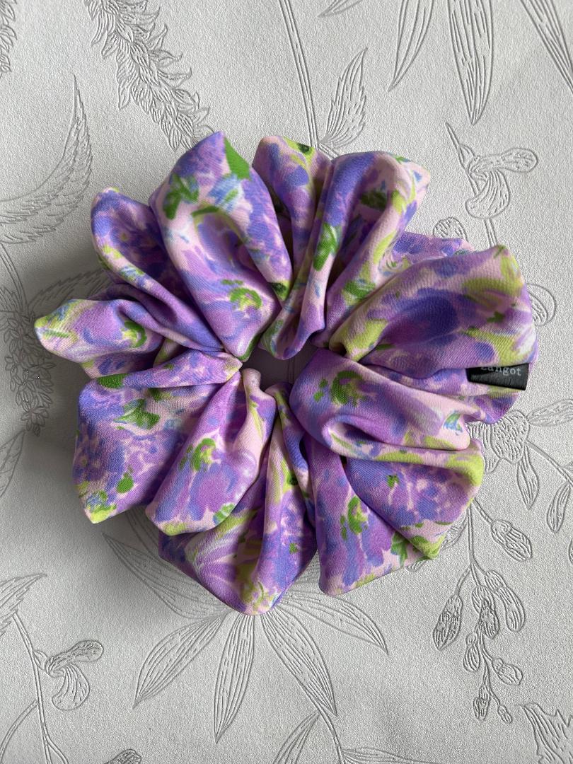 Large Floral Multicoloured Purple Scrunchie