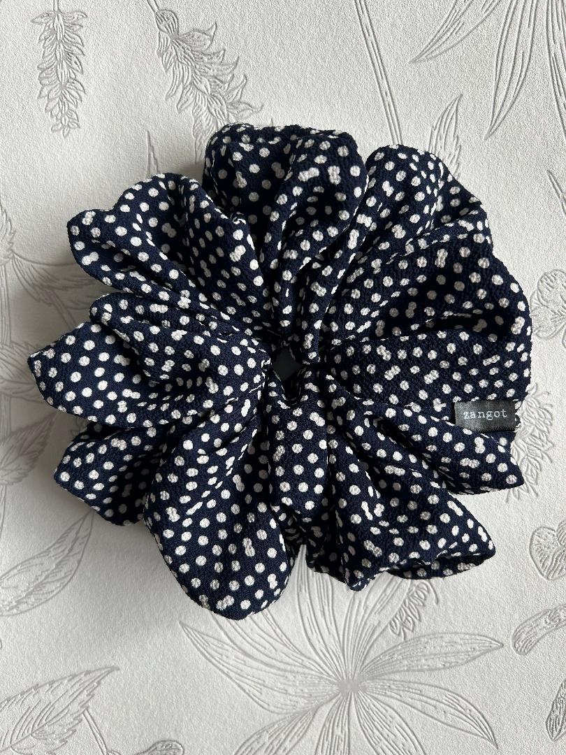 Large Navy Blue Polkadot Scrunchie