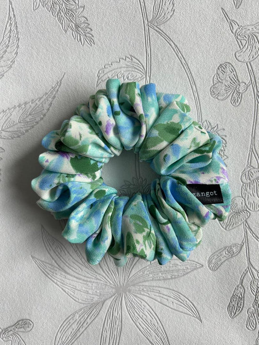 Medium Floral Multicoloured Blue/Green Scrunchie