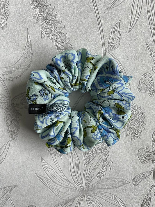 Medium Floral Multicoloured Blue Scrunchie