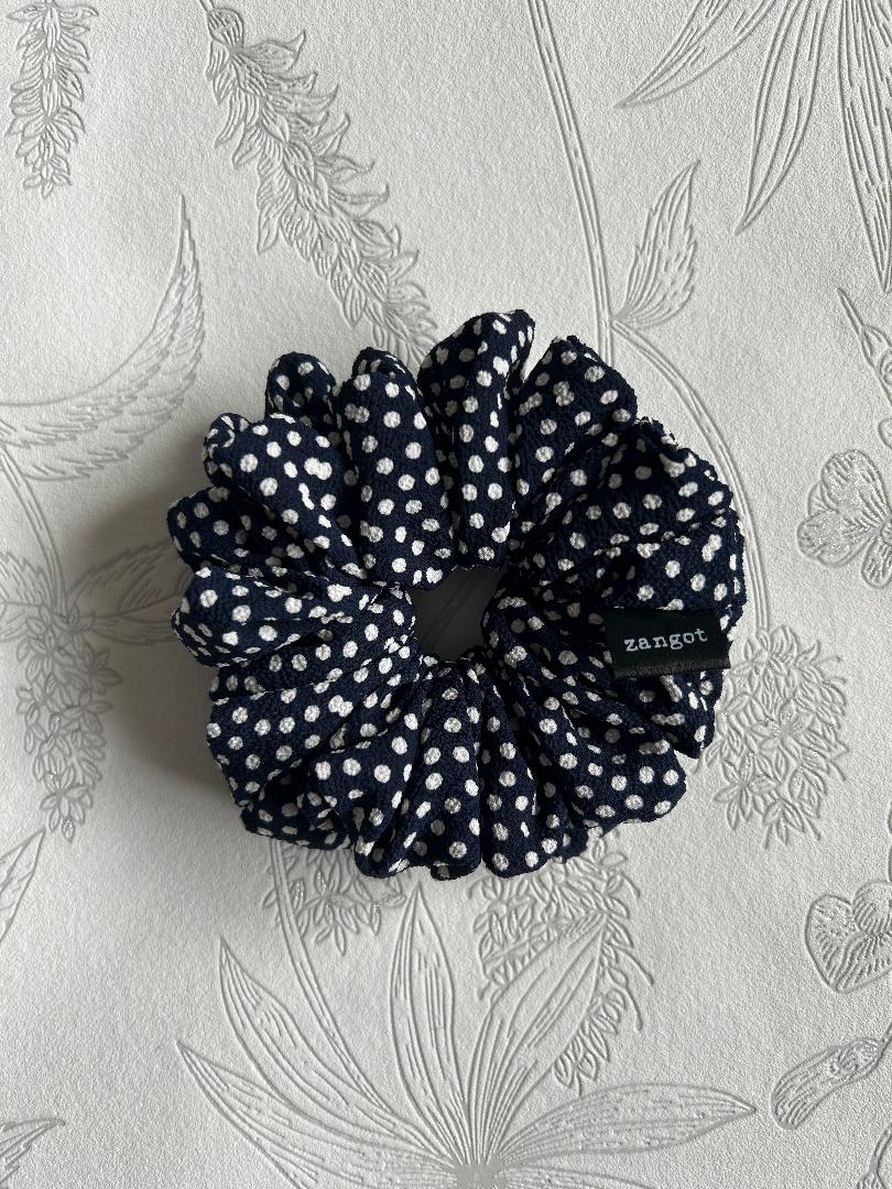 Medium Navy Blue Polkadot Scrunchie