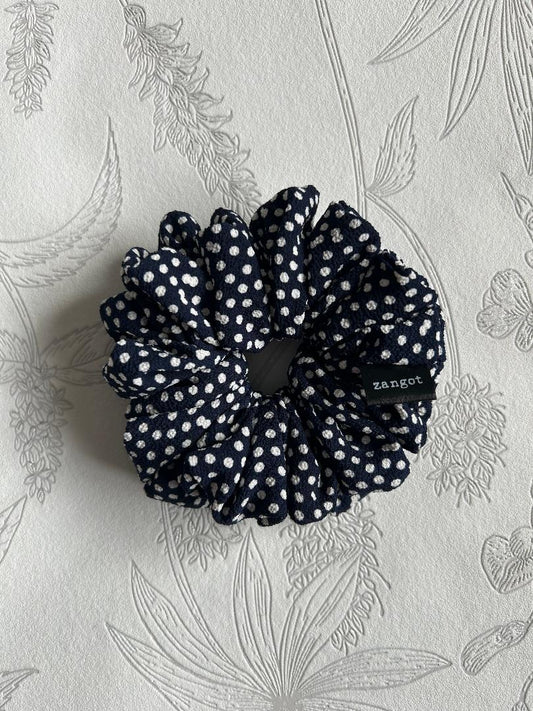 Medium Navy Blue Polkadot Scrunchie