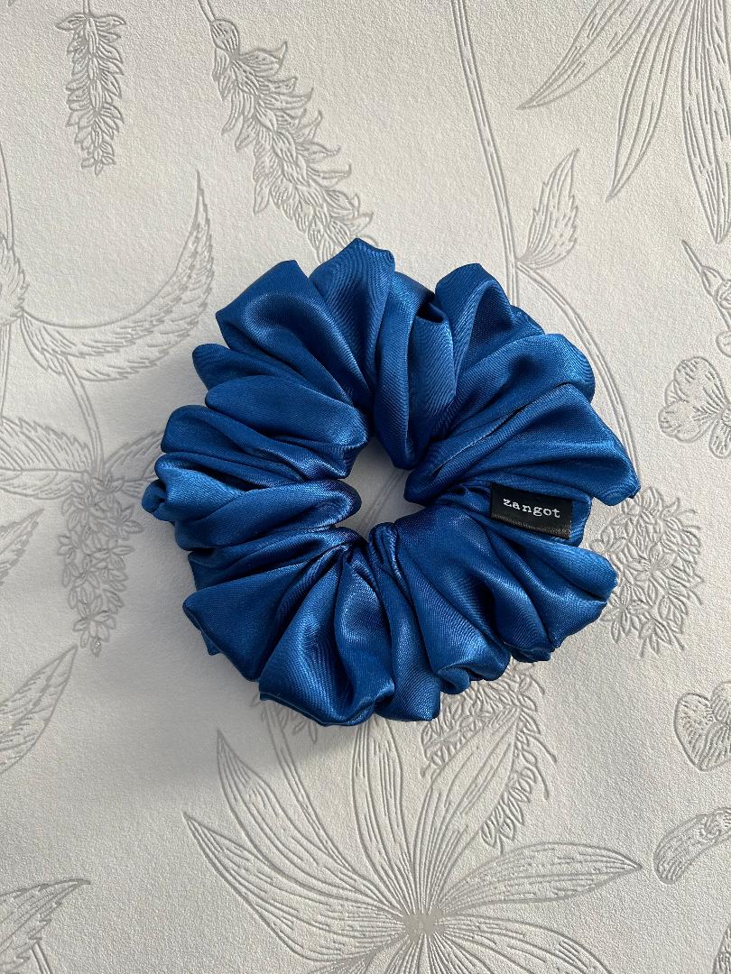 Medium Blue Satin Scrunchie