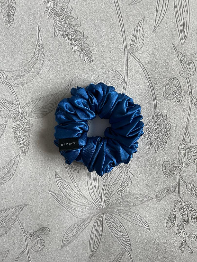 Small Blue Satin Scrunchie