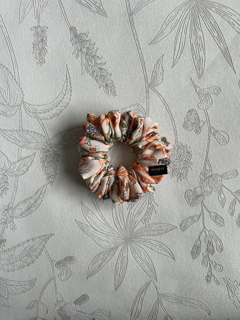 Small Floral Orange Scrunchie