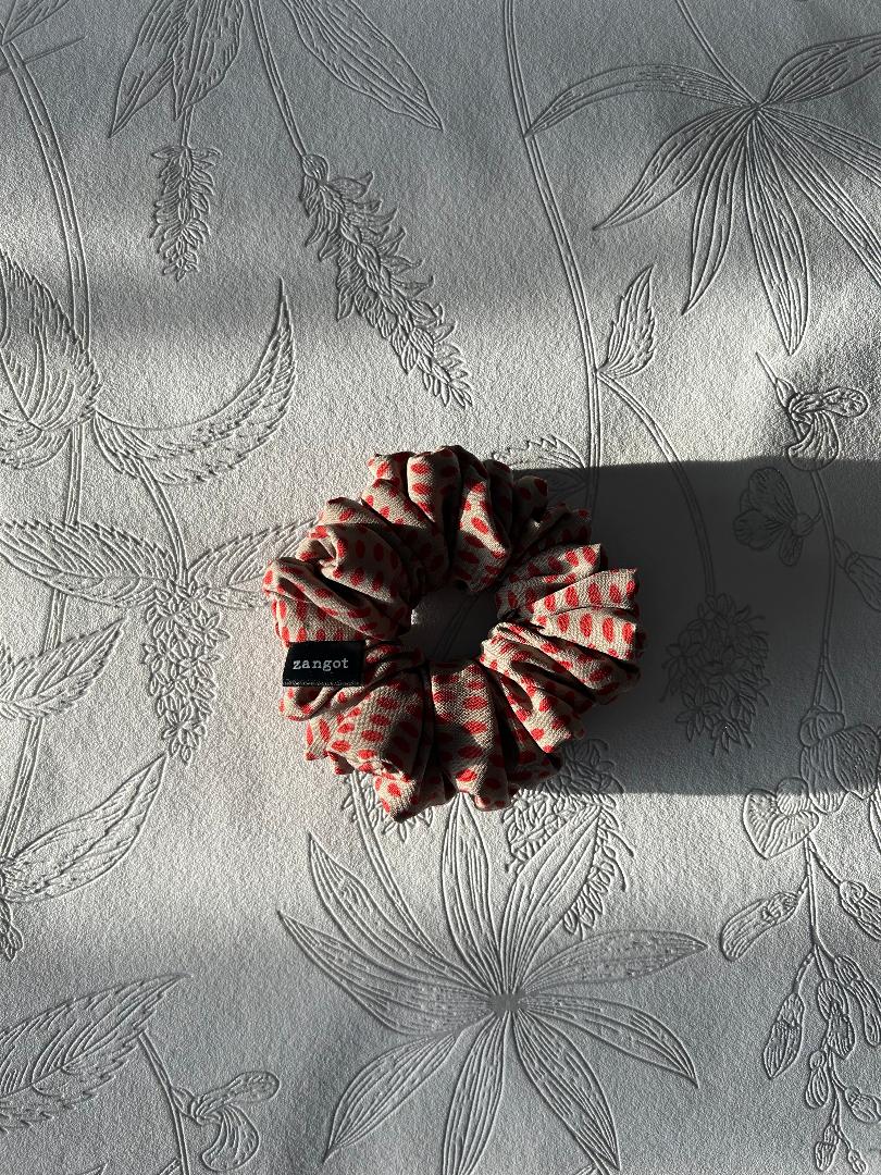 Small Red/Taupe Polkadot Scrunchie