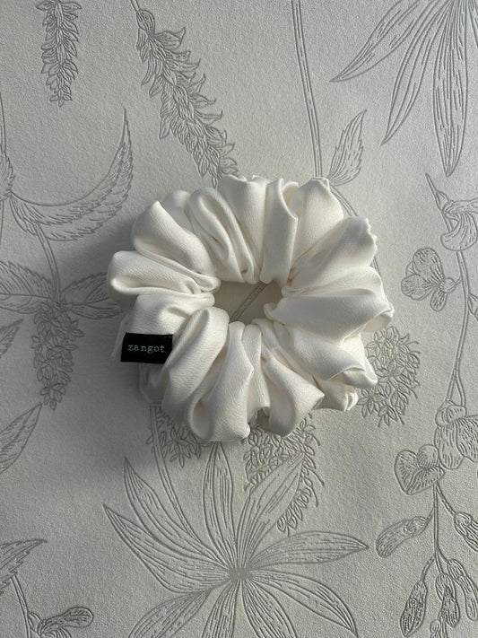 Medium White Satin Scrunchie