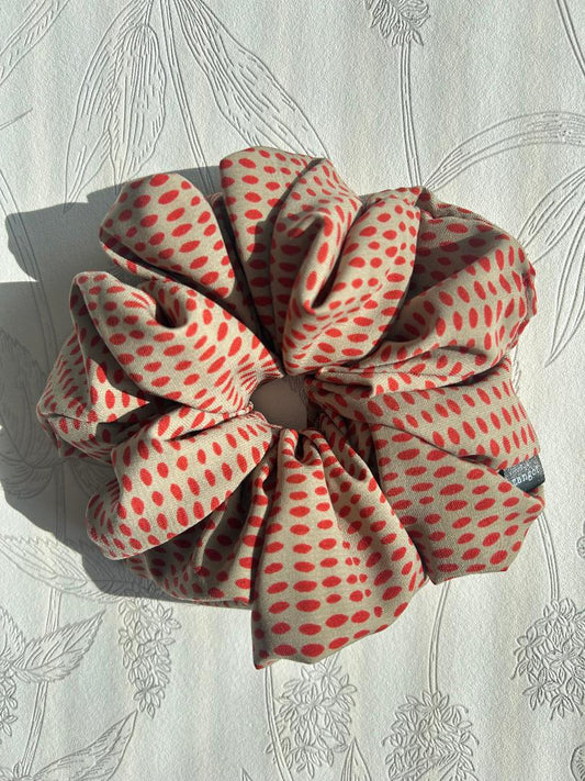 Large Red/Taupe Polkadot Scrunchie