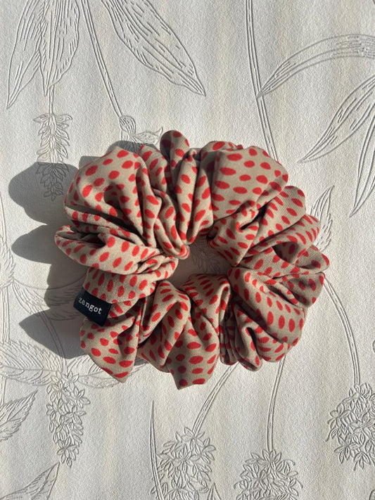 Medium Red/Taupe Polkadot Scrunchie
